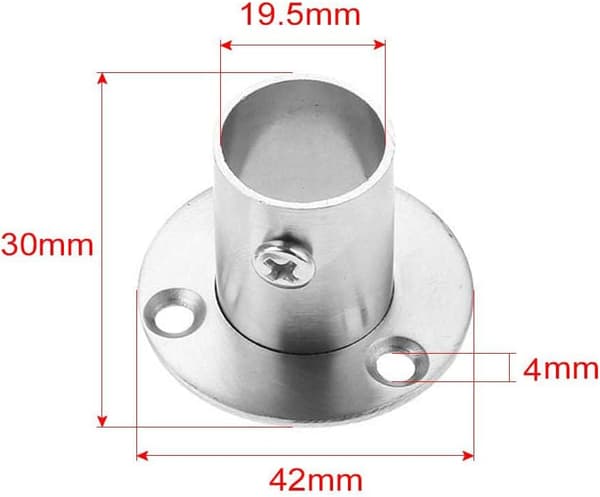 Pakke med klesstangsbraketter i rustfritt stål med flens (4,2 * 4,2 * 3 cm)