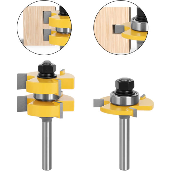 8mm skaft Matched Tongue and Groove Cutter Set 3 tænder T-formet træskærer