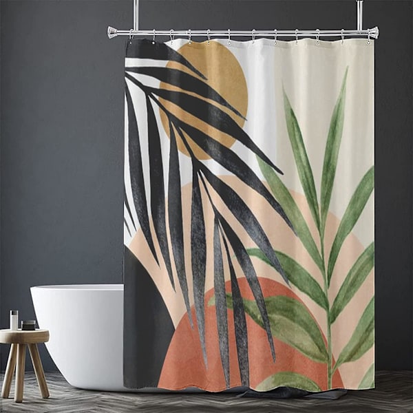 Stoffdusjforheng til bad Mid Century Boho Dusjforheng Abstrakt Tropisk Blad 72\" x 72\"