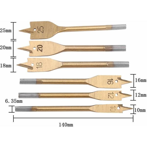 6 stk Spade Bits Spade Drill Bit Høyverdig Spade Blade Bits Treflis Flat D
