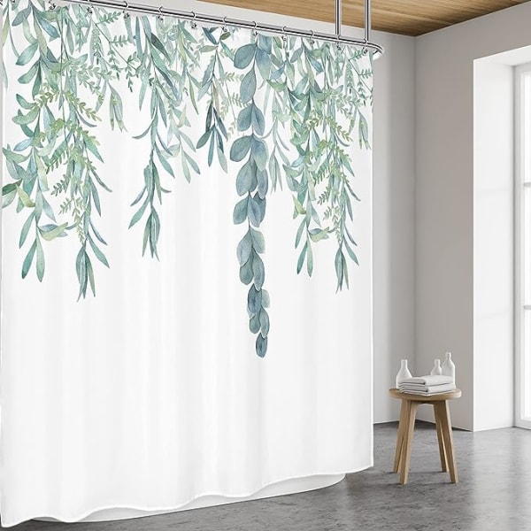 Eukalyptus Duschdraperi  Organisk Naturlig Grönt Blad Vattenfärg