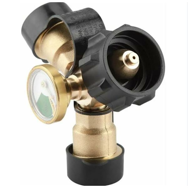 Propangasadapter, Messing Y-fitting Tee-adapter med måler