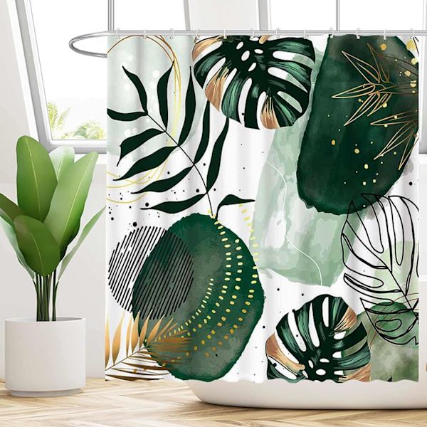 Funnytree Grön Chic Abstrakt Duschdraperi Set med Krokar Boho