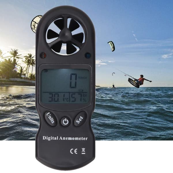 Digital vindhastighedsanemometer, LCD digitalt anemometer luftmængde hastighed hygrometer 3 i 1 til drone surfing