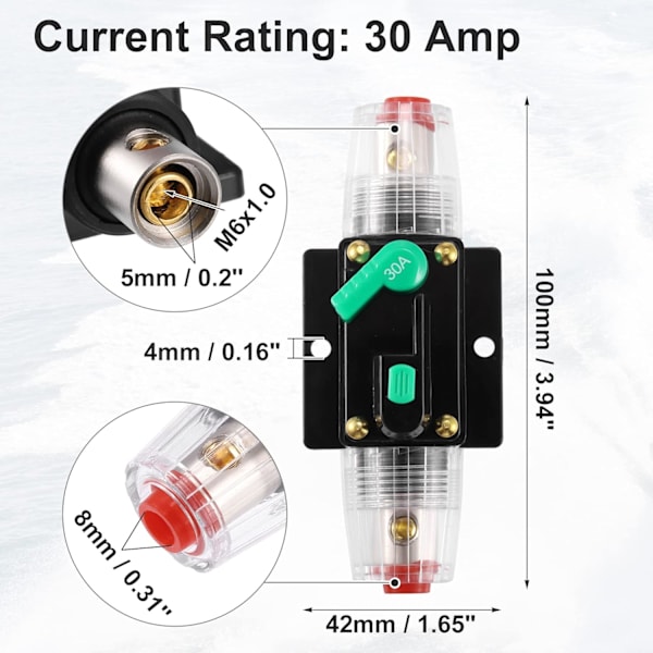 2 stk. DC 12V-48V 30A Bil Reset Sikringsholder - Sort og Grøn