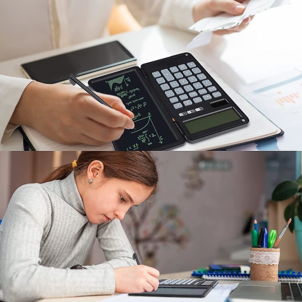 Skrivebordslommeregner med sletbar LCD-skrivetablet, 12-cifret bas