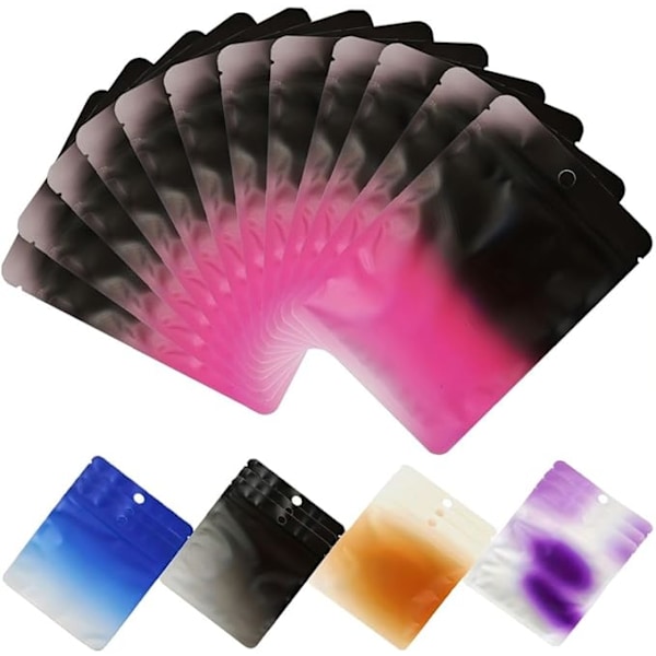 100 stk. genlukkelige lynlåsposer, matte farvede fødevare Mylar-poser, lufttætte lynlåsposer til fødevareemballage og opbevaring (gradient sort og pink, 10,5x15 cm)