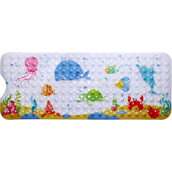 Halkskyddad badrumsmatta transparent PVC badrumsmatta duschmatta 100 x 40 cm extra lång halkfri antimögel badrumstillbehör med sugkopp tryckt
