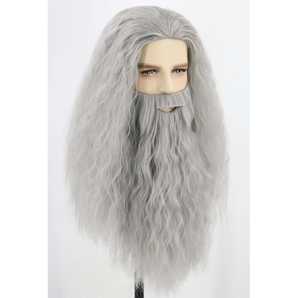 Herre Parykker og Skjegg Lang Grå Cosplay Halloween Kostyme Parykk