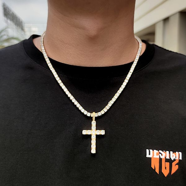 Micro-set zircon Cross Pendant Necklace, hip hop halskæde