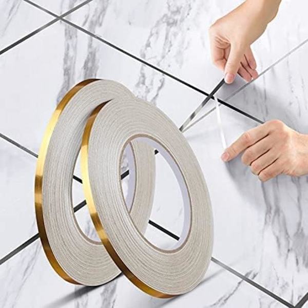 Självhäftande dekorativ kakeltejp, vattentät sömtejp för golv, vägg, tak, dörr och fönster, heminredning (1*(2cm*50m), guld)