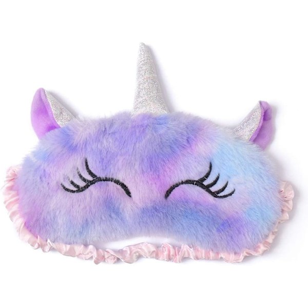 Mjuka sovmasker, söta 3D fluffiga enhörningsögonmask, barns sovmask för Tr