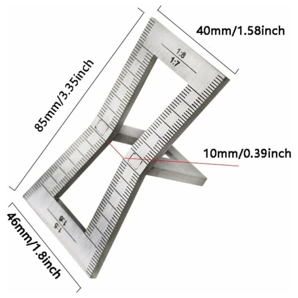 1 x Rustfritt stål svalehale markør med skala for trebearbeiding -