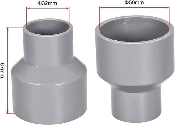 50mm x 32mm PVC-rørreduktionsfittingkobling Hub By Hub Grå 5stk