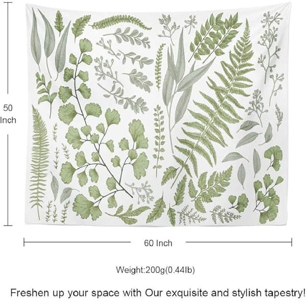 Botanisk polyestertyg gobeläng blommig och grön vit vårvägg Han