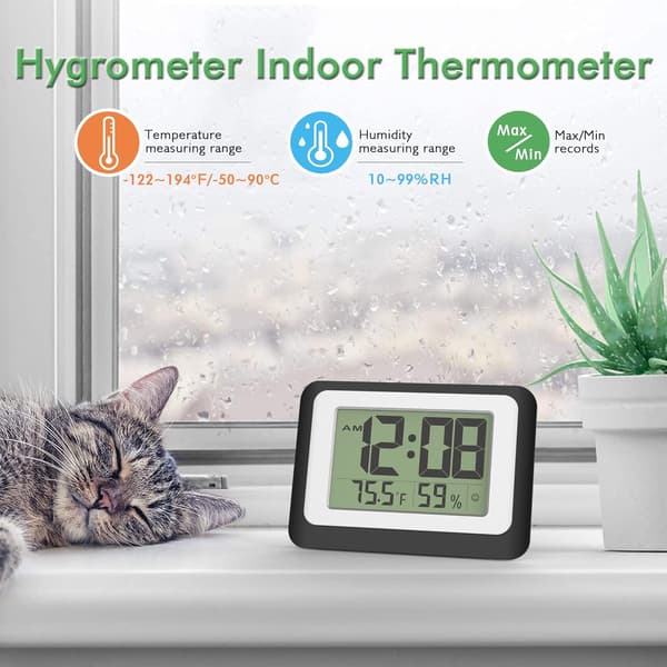 Digital väckarklocka, elektronisk väggklocka med hygrometer inomhus