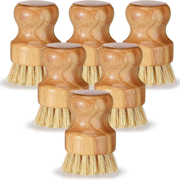 6-pack bambu diskborstskrubbor i trä, rengöringsskrubbar set K
