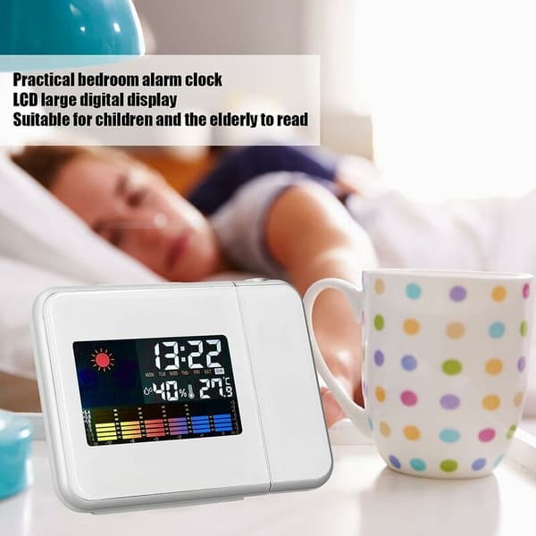 Digital projektionsväckarklocka med termohygrometer, tid, datum
