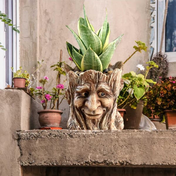 Retro Resin Blomsterpot Gammel Mand Planter Container Uden Planter