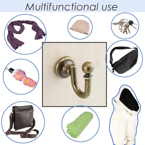 Set med 5 väggkrokar - krok/hängare upphängning klädhängare hatt badrock badrum handduk dusch WC - metall - antik guldfärg