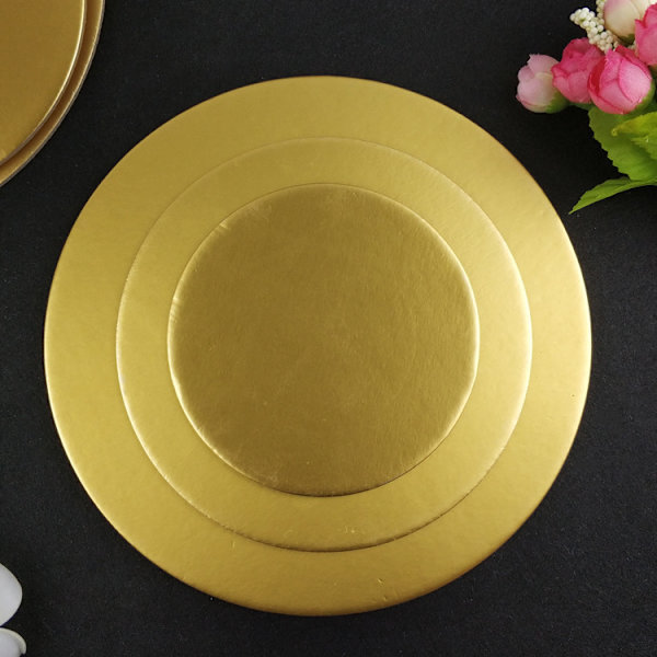 Sæt med 6 runde kagesupport - Guld og grå vendbart pap - Disk Dia