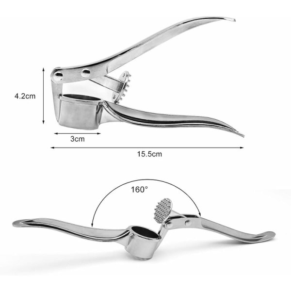 Hvidløgspresser, rustfrit stål hvidløgsskærer hvidløgspresser hvidløgsknuser opvaskemaskine sikker praktisk køkkenhjælper til frisk hvidløg og ingefær (sølv)