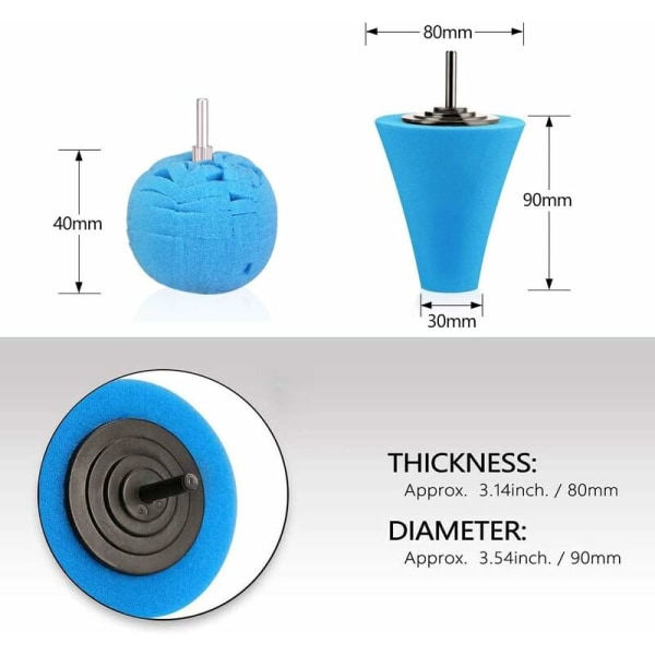Poleringssvamp, 1/4\" 6mm Metal Kegle Svamp Skaft Skum Poleringspude Poleringssvamp，（5stk, tilfældig farve）