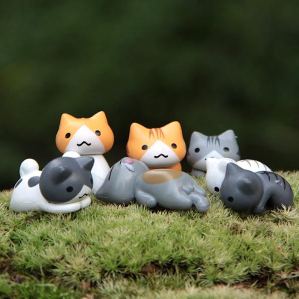 6 stk Miniatyr Lykkekatt Figurer, Søte Katt Leker Figurer DIY Cr