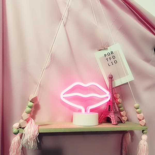 Läppformade LED-neonskyltar Ljus, PVC-plast Rosa Läppformad Neon