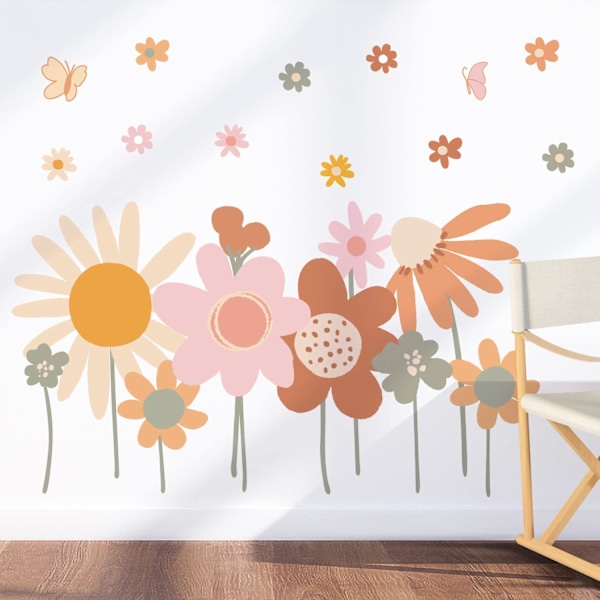 En uppsättning retro-bohemiska blommiga väggdekaler