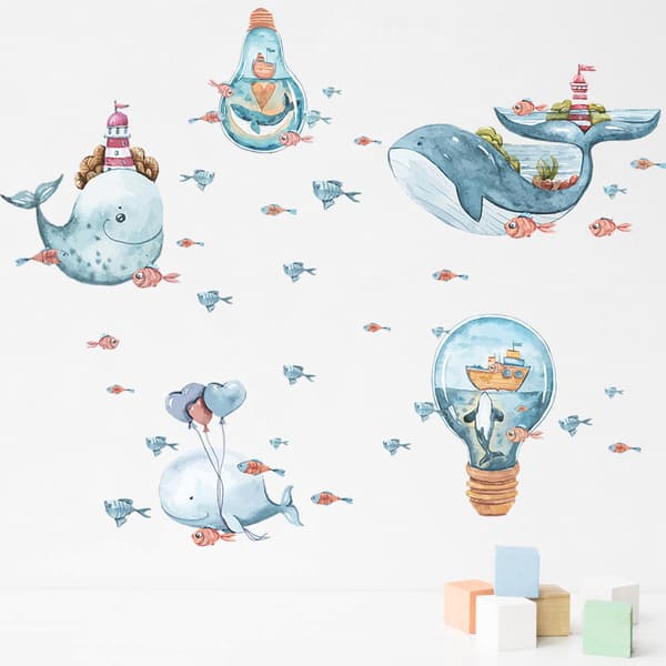 Et sæt wallstickers Den undervandsverden Hval wallstickers