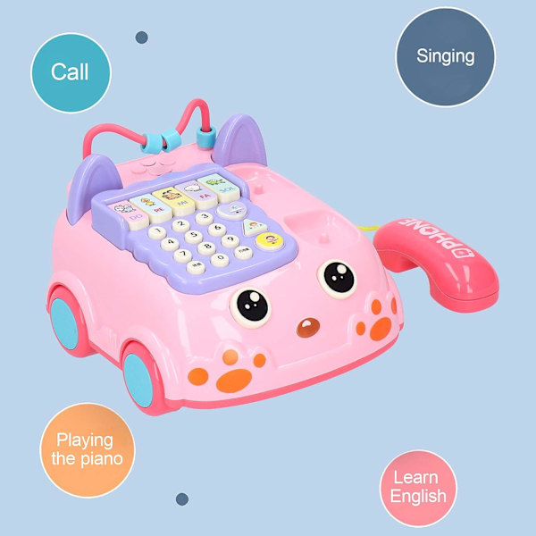 Barnens simulering telefonleksak tidig pedagogisk inlärningsleksak med ljusmusikeffekt och fyra spellägen och för barn över 18 månader (rosa)