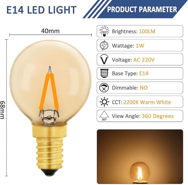 G40 Vintage Mini E14 Led-lamppu 1w, Amber Edisonin korvaava E14-lamppu