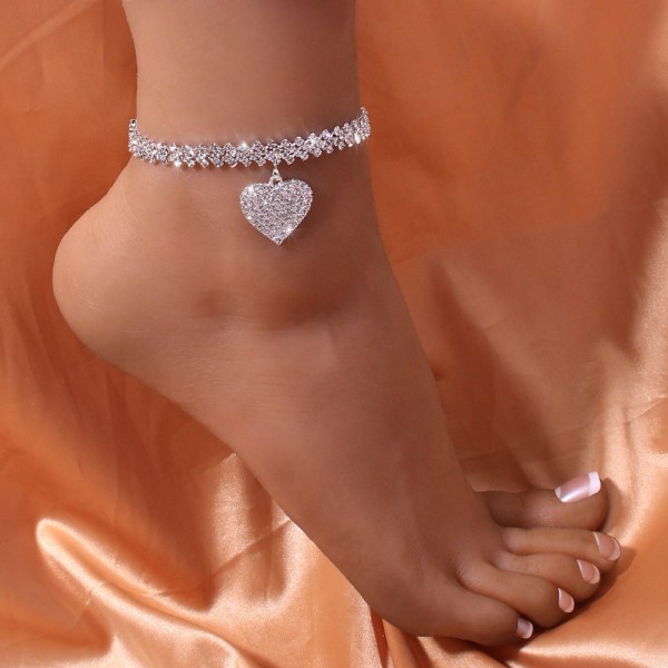 Twinkle Diamond Heart Anklet Bling Shining Foot Smycken