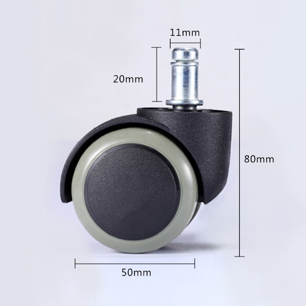 Sett med 5 kontorstolhjul - Mål: 11 x 50 mm - Kontorstolhjul egnet for harde gulv - 360° rotasjon
