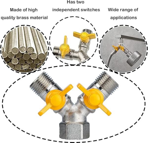 1/2\" Messing Y Bryterventil, 2-veis Kran Splitter Y-Distributør, Gassventil Splitter, Messing Slangesplitter, For Dusjhode, Dusjarm