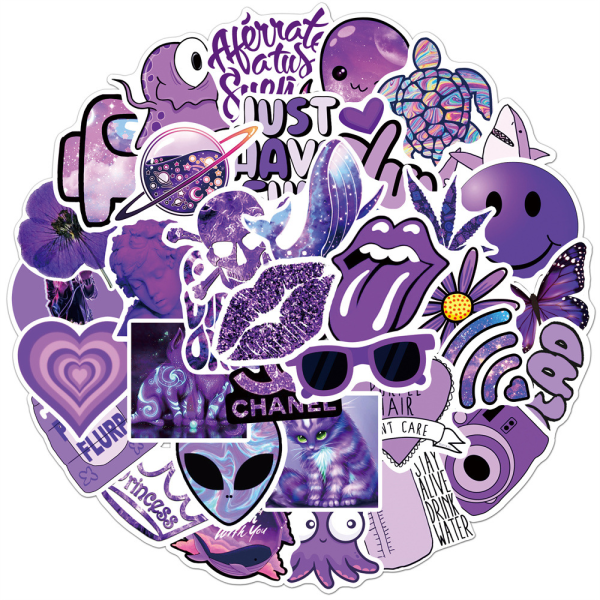 50 st lila klistermärken för VSCO-flickor tonåringar, söta estetiska vinylklistermärken för Wat