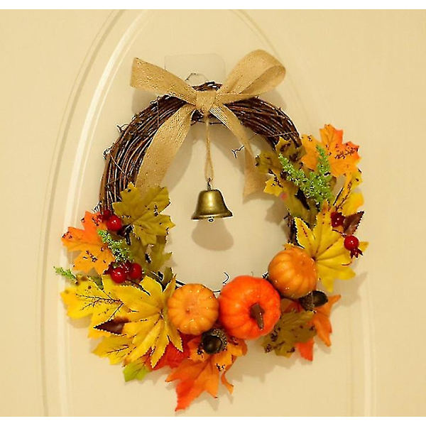 Höstlönnlöv Pumpa Krans Thanksgiving Halloween Entrédörr