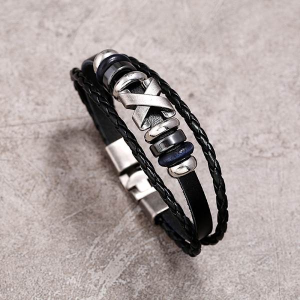 Premium læderarmbånd [flet] til mænd i sort  Forskellige længder