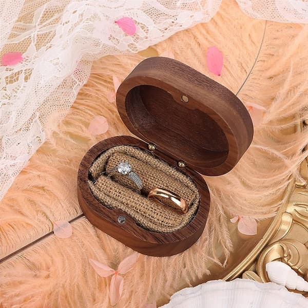 Mr og Mrs Ring Box, Bryllupsring Box Med Magnetisk, Håndlaget Woo