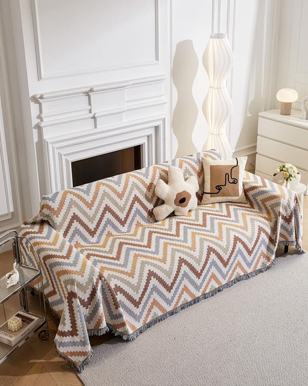 Jianju Wave Pattern Heart Sea Pattern Sofa Blanket Stue Kaffebord Sofa Blanket Geometrisk Splicing Pattern Blød Møblering, 130*180
