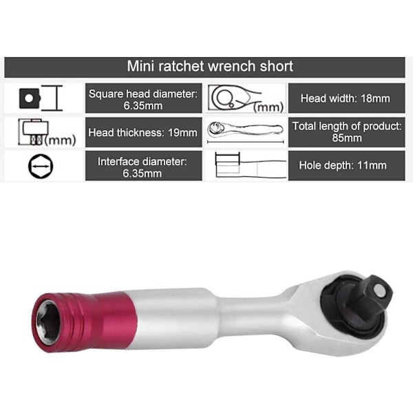 Ratsjetnøgle, Mini 1/4 Tommer Ratsjetnøglesæt Reparationsværktøj til Køretøj Cykel Cykel Sokkelnøglesæt Værktøj (85MM)
