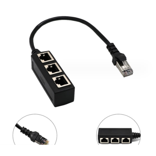 Ethernet Rj45 -jakajakaapeli, Ethernet LAN -verkonjatkokaapeliadapteri Rj45 uros - 3 naarasjakajalle Super Cat5 Cat5E Cat6 Cat7 LAN Ethernet -pistokeadapterille