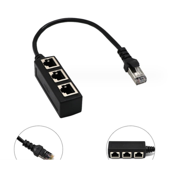 Ethernet Rj45 Splitter Kabel, Ethernet LAN Nätverksförlängningskabel Adapter Rj45 Hane till 3 Hon Splitter för Super Cat5 Cat5E Cat6 Cat7 LAN Ethernet Plug Adapter