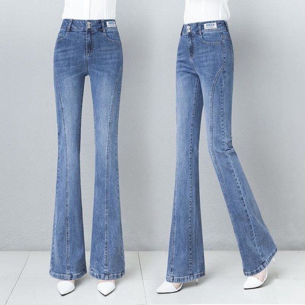 Kvinners Vintage Flare Jeans Høy Midje Denim Lange Bukser Bell Bott