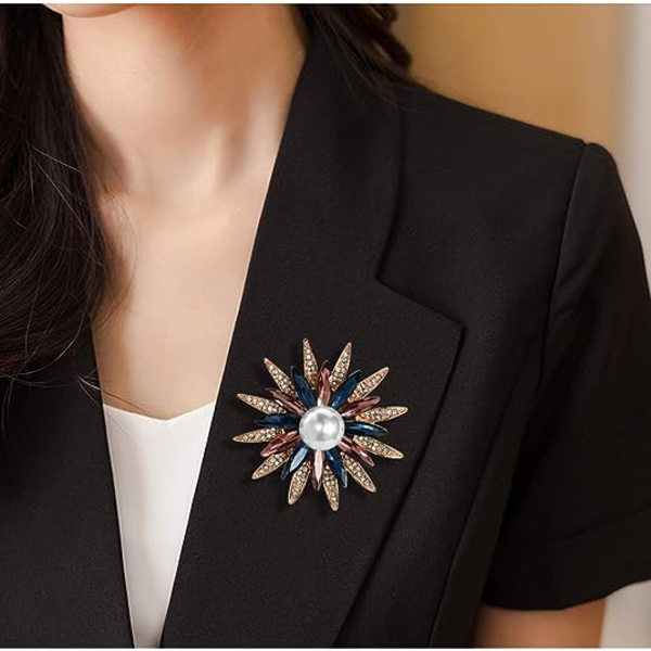 Krystal Geometri Blomster Brosche Nål med Simuleret Perle Buket J