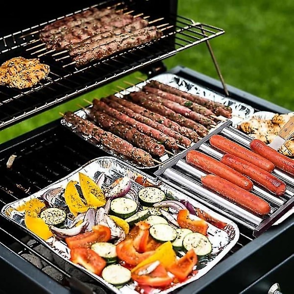 Pølsegriller for Grill, Pølsegriller Grill Rist i Rustfritt Stål med Ekstra Langt Trehåndtak, BBQ Pølsegriller for Jevn Tilberedning