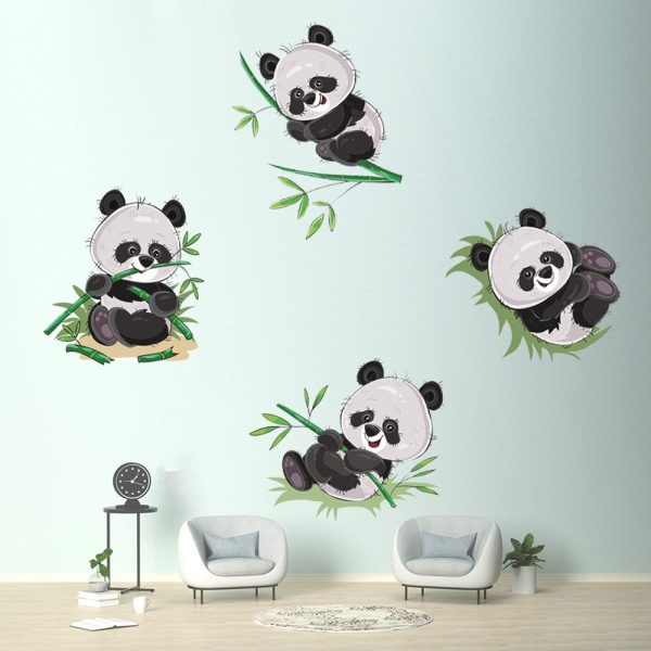 1 set söta tecknade pandaväggklistermärken, avtagbara väggdekor DIY Nursery Wall Art