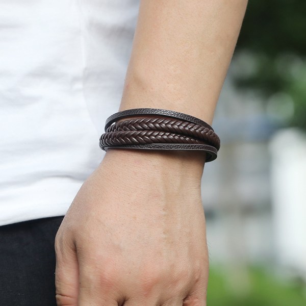 Premium läderarmband [fläta] för män i brunt  olika längder