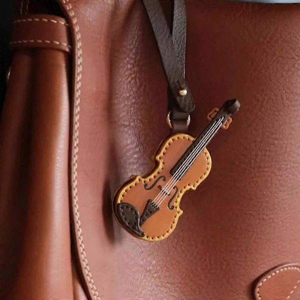 Håndlavet Læder Violin & Cello Nøglering, Musikalsk Instrument Nøglering